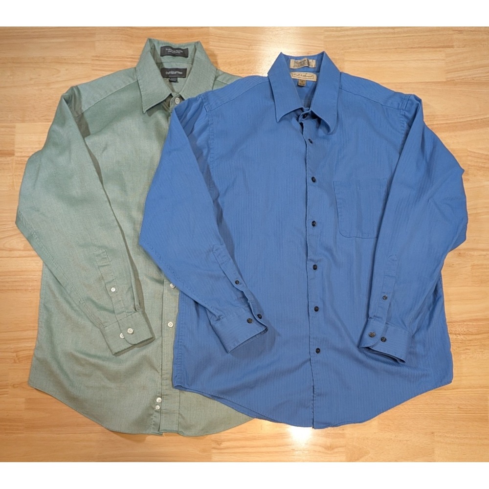 Croft & Barrow Button Down Shirts 2 Pack Blue Herringbone Sage Green 16 32/33